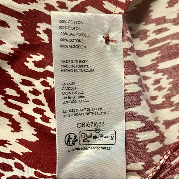 Anthropologie Maeve burgundy and white Notched Collar Bishop Sleeve Dress - Picture 8 of 8